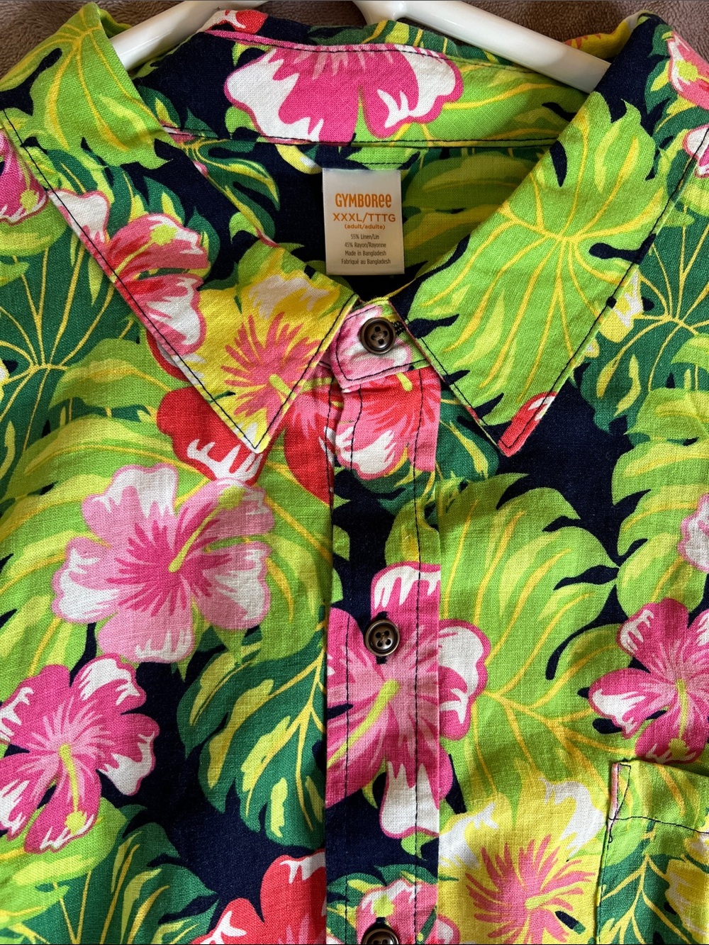 Gymboree Men’s Floral Button-Down Linen Blend Shirt in Green, Pink & Navy
